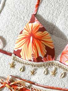 Swim Vcay Women's Swimwear Set, Floral Print, Underwire, Tassel Pendant, 2 Pieces, Summer Holiday Beach - Multicolor - View 5
