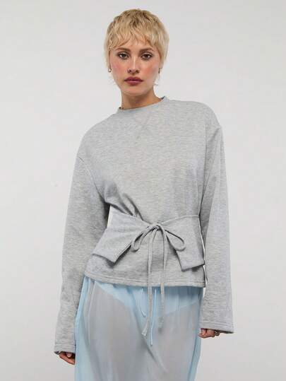 COUREZ 系带圆领卫衣 / Y2K 夏季女装 灰色卫衣 夏季穿搭 外出穿搭 演唱会穿搭 春季女装