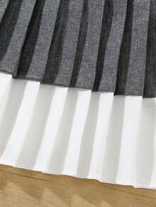 SHEIN Đầm xếp ly thanh lịch dành cho bé gái, cổ tàu, tay cánh hoa, eo thon, thích hợp cho đi chơi hàng ngày, đi học và các dịp trang trọng. - Xám - Xem 8