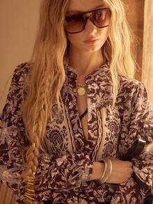 MOTF STUDIO WOMEN'S ALLOVER PRINTED OPEN FRONT RUFFLE TRIM TIE WAIST BLOUSE - Multicolor - View 2