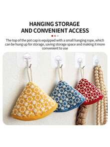 1/2pcs Set Of Cute Triangular Floral Embroidered Pot Holders, Heat Resistant For Cooking Pots, Pans, Skillets, Thickened Insulation With Hanging Loop - Multicolor - View 8