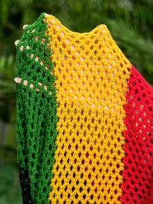 Maweii Vestito da vacanza da spiaggia con frange e motivo traforato, taglie comode per donna - Multicolore - Visualizzare 4
