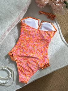 Swim Mod 女士连体花卉格纹撞色泳衣 26SS 新款，阳光海滩度假风连体泳衣套装 - 彩色 - 查看 2
