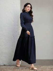 Graceveil Đầm ren phối màu trơn thanh lịch dành cho nữ, thích hợp mặc đi làm. - Màu xanh hải quân - Xem 4