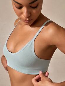 女士休闲高弹力灰蓝色露背文胸 - 霧霾藍 - 查看 6