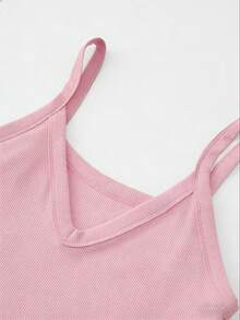 Franclia Women's Solid Color Ribbed Casual Versatile Camisole - Pink - View 6
