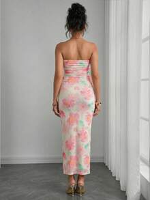 Momance Printed Tight Bandeau Maxi Casual Maternity Dress - Multicolor - View 2