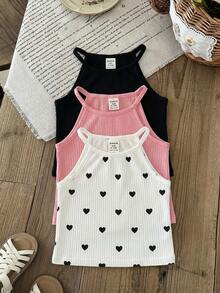 LMoss Kids 3pcs Baby Girl Solid Color Knitted Sleeveless Vest Top Set - Multicolor - View 3
