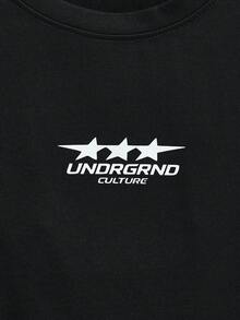 Modcrash Men's UNDRGRND Culture Letter Slogan #11 Double-Sided Print T-Shirt, Casual Street Meteor Stripe T-Shirt, Black, Summer - Black - View 4