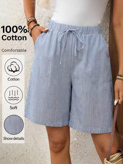 EMERY ROSE Pantalones cortos anchos de unicolor casuales de vacaciones para mujer