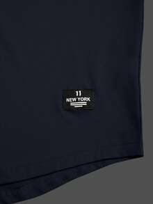 Manfinity Homme Men's Casual Solid Color Short Sleeve T-Shirt And Shorts Set, Summer - Navy Blue - View 5