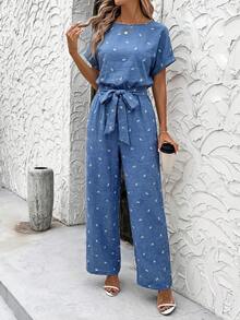 Editum 女士新款优雅圆领收腰阔腿裤，适合日常穿着和夏季度假，优雅连体裤两件套，女士优雅连体裤，春夏女装，复活节，优雅派对装，沙滩装，母亲毕业礼服，毕业礼服，伴娘礼服，婚礼宾客礼服，婚礼，女士度假装，夏季假日装，女士正式服装，Y2K，女士办公室装，女士休闲装，女士连体裤，女士休闲套装，女士夏季装，女士度假套装，女士夏季套装，女士夏季连体裤，女士夏季套装，女士春季装，女士休闲连体裤，女士优雅套装，女士休闲咖啡厅装，女士新款连体裤，Zanea连体裤 - 藍色 - 查看 7