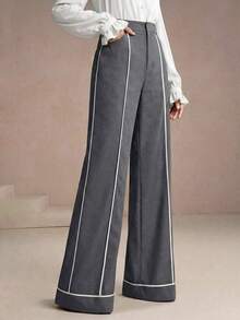 Anewsta Pantalones de mujer de moda casual de primavera a rayas en gris - Gris - Ver 1