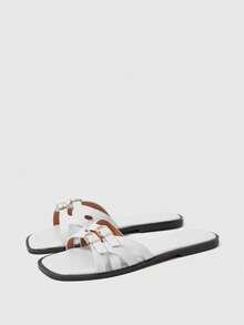 Sleekvia Women's Comfortable Flat Non-Slip Versatile Metal Outdoor Flip Flops Summer Shoes - White - View 2