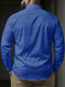 Manfinity Homme Plus Size Men's Solid Color Single-Breasted Casual Long Sleeve Shirt - Royal Blue - View 3