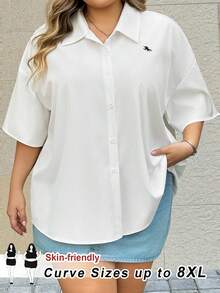 SHEIN CURVE+ Camisa blanca de moda minimalista casual de talla grande, para uso diario - Blanco - Ver 10