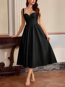 Vintamour Vintage elegantes Damenkleid mit Taschen, Bustier-Kleid mit Herzausschnitt, plissiert, Lässig Urlaubsparty-Kleid, Sommerkleid für Damen, Sommerurlaubs-Outfit, Frühlingsoutfit für Damen, Frühlingskleid für Damen, Frühlingsbreak-Outfit, Valentinstag, Valentinstagkleid, elegante Kleider für Partys, Kleider für Damen, elegante Partykleider, Partyoutfit, Hochzeitsgast-Kleid für Damen, Hochzeitsparty-Kleid, elegante Kleider für Damen, elegantes langes Kleid - Schwarz - Übersicht 5