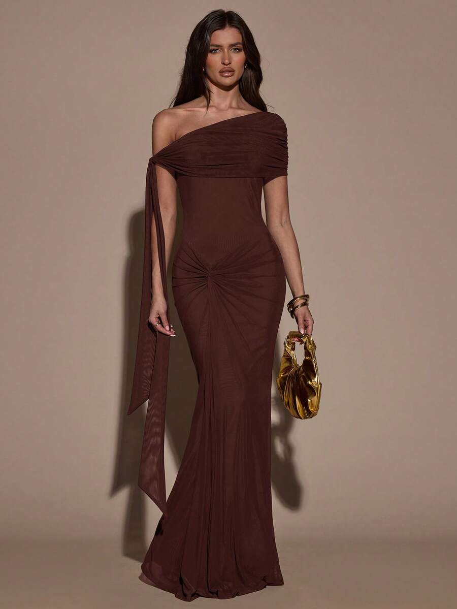 SHEIN BAE Women's Solid Color Asymmetric Twist Bodycon Summer Elegant ...