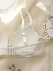 Áo ngực cúp 3/4 nâng đỡ, có gọng, màu trắng thêu họa tiết, kiểu balconette thoải mái, điểm nhấn là nơ, thiết kế lưng hình bướm lãng mạn dễ thương. - trắng - Xem 6