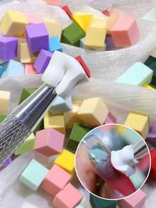 100件迷你海绵镊子套装 - 四爪不锈钢美甲工具，适用于渐变美甲、渐变凝胶指甲油海绵，耐用美甲套装 - 彩色 - 查看 4