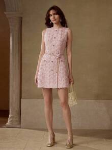 MOTF PREMIUM VESTIDO ABOTONADO DE TWEED - Rosa - Ver 6