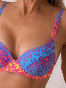 Swim Vcay 两件套性感豹纹聚拢加垫比基尼套装，女士夏季沙滩装 - 彩色 - 查看 4