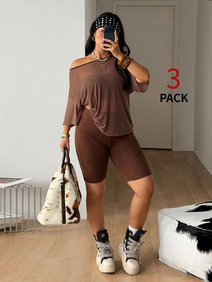 Coolane Conjunto informal de 3 piezas de talla grande - Café integral - Ver 1