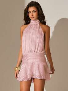 Glamine 女士薄荷蓝露背短裙，适合夏季度假，高品质连衣裙，女装连衣裙连体裤半身裙，女士夏季套装 - 粉色 - 查看 7