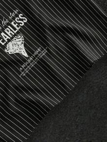 GENTILAND 男士休闲条纹十字字母印花短袖衬衫，夏季 - 黑色 - 查看 7