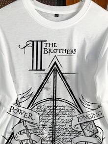 HARRY POTTER X SHEIN Áo thun nam tay ngắn cổ tròn in chữ và hình đồ họa - trắng - Xem 3