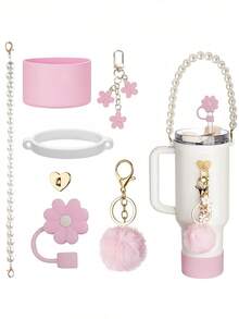 Ensemble d'accessoires pour Tumbler 40oz Compatible avec couvercle avec paille isolé Accessoires de protection en silicone Charms décoratifs Tasse étanche pour voyages, bureau, gym, activités extérieures Accessoires pour Tumbler Décoration de tasse Cadeau pour femmes Idées de cadeaux uniques - Multicolore - Voir 2