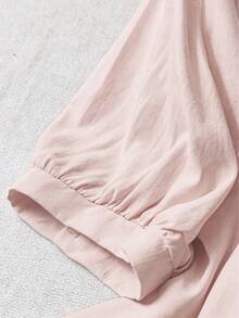 SHEIN LUNE Plus Size Solid Color Embroidered Casual Short Sleeve Shirt - Baby Pink - View 4
