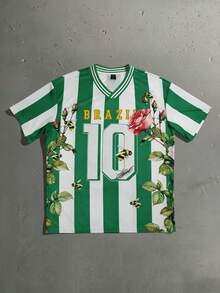 ROMWE MEN Prep Áo thun nam cổ chữ V in chữ và hoa, kiểu dáng thường ngày đa năng. - Nhiều màu - Xem 1