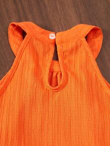 Girls' Beach Vacation Basic Halter Shirt + Loose Cropped Pants Floral 2 Pieces Set - Orange - View 6