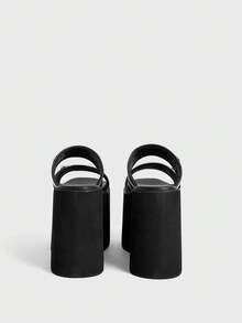 Sugerpunk Giày nữ mùa xuân hè, có khóa cài, mũi thường, đế dày 13cm, gót cao, phong cách punk, phối đen trắng, da PU, dép lê đế dày gót cao cho nữ, thích hợp cho tiệc tùng, ngày Valentine, đi ngoài trời, mùa hè, phong cách Y2K. - màu đen - Xem 3