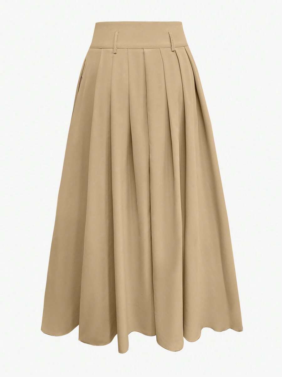 Franclia Women High-Waisted Long Pleated Casual Skirt Maxi - Khaki - View 1