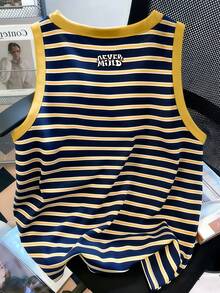 Manfinity Joysei Men's Striped Rabbit Print Tank Top, Casual Sports Style Funny Rabbit Print Striped Tank Top, Easter Vest - Multicolor - View 2