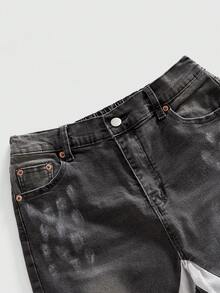 ROMWE MEN Street Life 青少年男童撞色毛边牛仔裤 - 深灰色 - 查看 3