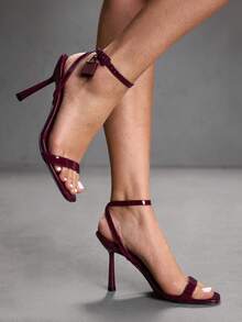 CUCCOO SZL Women's Square Toe Rhinestone Ankle Strap Sandals For Christmas - Burgundy - View 7