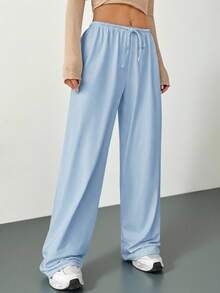 SHEIN Tall 柔软白色针织家居宽松裤，宽松长裤 - 淺藍色 - 查看 6