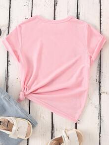 Spring And Summer Baby Girls' Casual Fashion Creative Personalized Fresh Cute Minimalist Cherry, Plaid, Bow Decor Pattern Print Comfortable Basic Short T-Shirt, Cozy Summer And Fall Styles Suitable For Spring, Summer, Autumn, Casual Outgoing Tops - Hot Pink - View 2