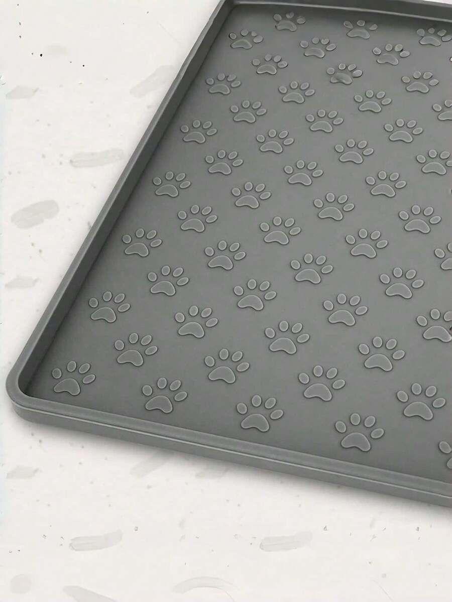 Silicone Many Paw Prints Pet Placemat - Grey - View 1