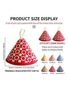 1/2pcs Set Of Cute Triangular Floral Embroidered Pot Holders, Heat Resistant For Cooking Pots, Pans, Skillets, Thickened Insulation With Hanging Loop - Multicolor - View 3