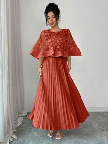 Elenzga Vestido de mujer con aplicaciones, parches, tul y volantes para primavera, verano, otoño, boda y fiesta de cumpleaños - Rojo - Ver 7
