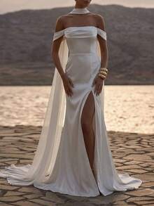 Opulessa Wedding Elegant Festival Party Beach Women's Solid Color White Woven Slit Dress, Suitable For Spring/Summer Vacation,Summer Dresses For Women - White - View 3