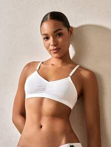 SHEIN 1 件灰色无线无钢圈文胸 - 白色 - 查看 1