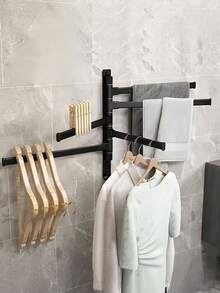 Aluminum 180 Degree Rotating Shower Towel Rack With Hooks Wall Mounted Foldable Drill Free Installation Large Capacity Strong Load Bearing For Bathroom Organization Storage Space Saving Modern Minimalist Bathroom Accessories Must Have - Multicolor - View 12