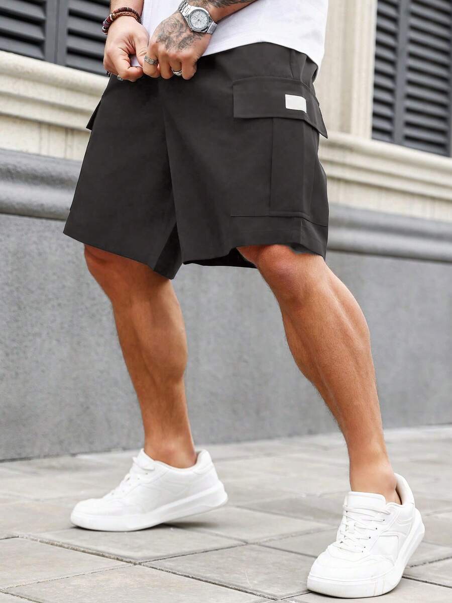Manfinity Homme Plus Size Men's Solid Color Casual Cargo Shorts - Coffee Brown - View 1