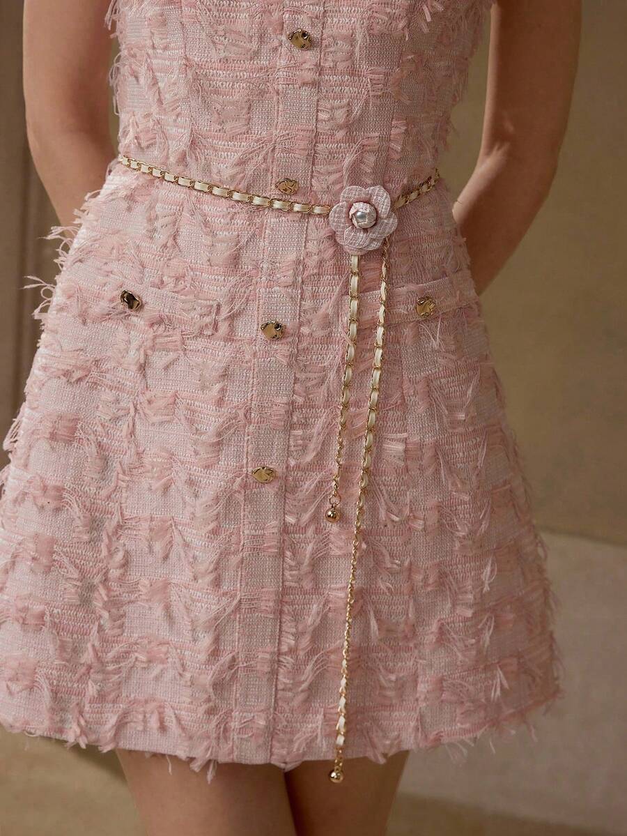 MOTF PREMIUM VESTIDO ABOTONADO DE TWEED - Rosa - Ver 2