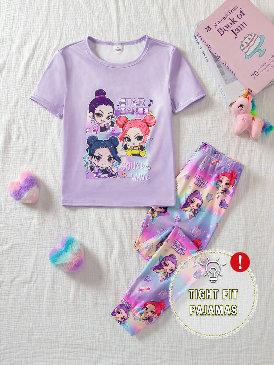 Bộ đồ ngủ 2 món màu hồng trơn họa tiết mây, trăng, sao và áo tay ngắn cùng quần legging kẻ caro cho bé gái. - Màu xanh hải quân - Xem 1